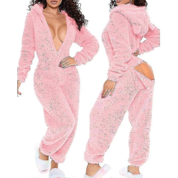 En-delt pyjamas lang varm børstet en-delt - Perfet pink xl