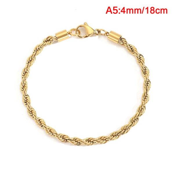 4MM rustfritt stål tau Chian armbånd for kvinner Charm Gold - Perfet Gold 18cm