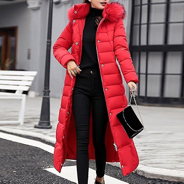 Damer Vinterjakker Bomuldsforet Jakker Yderbeklædning Damer Ekstra Langt Foret Lange Frakker Damer Peacoat Jakker - Perfekt Asian size M Black