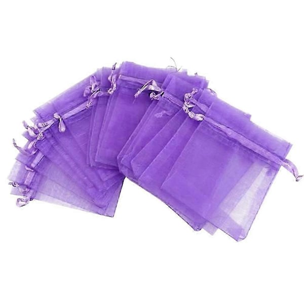 100 STK 7X9CM Organza Gaveposer Organza Snøreposer til Festspil Bryllupssmykker (Mørk Lilla)-Perfet