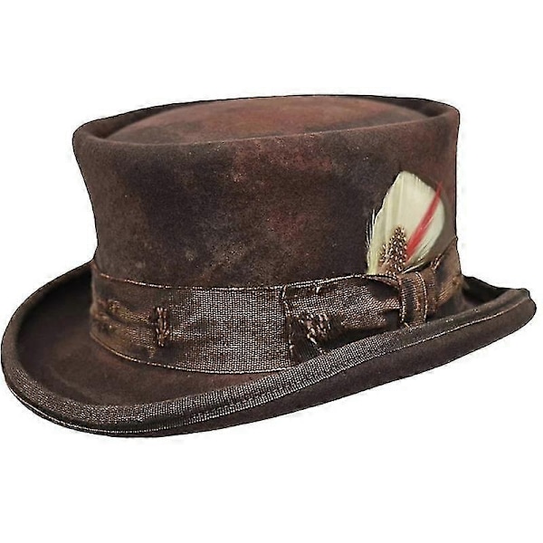Medium Crown Röd Hög Hatt Unisex Hatt Steampunk Hatt Cylinder Ullfilt Top-Perfet Brown