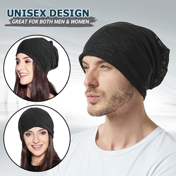 Slouch Beanie Hat, 2 Pack Unisex Jersey Cap Baggy Hat Motehodeplagg for menn og kvinner - Perfet