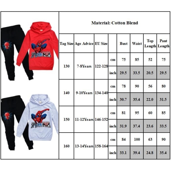 Kids Pojkar Spiderman Hooded Pullover Byxor 2st Kit Halloween - Perfet grey 150cm