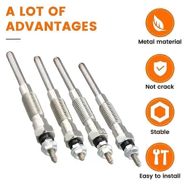 4 stk. 19850-54090 Gløderør Kompatibel med Toyota Hilux Crown Land Cruiser Dyna 150 Dyna Hiace Toyoace 1N 1Nt 2Lt 2L 2Lte 3L-A38G-Perfet