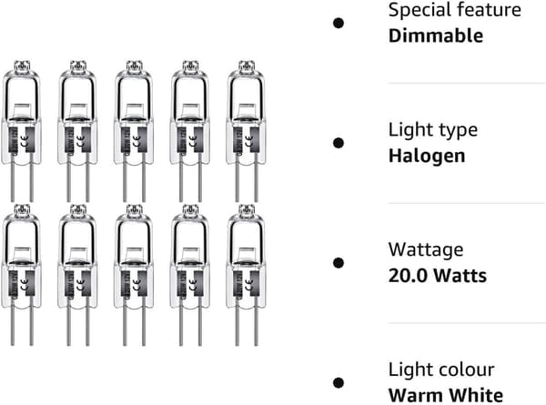 G4 halogenlampor 20W 12V - Varmvitt ljus - 10-pack 20W 10pcs
