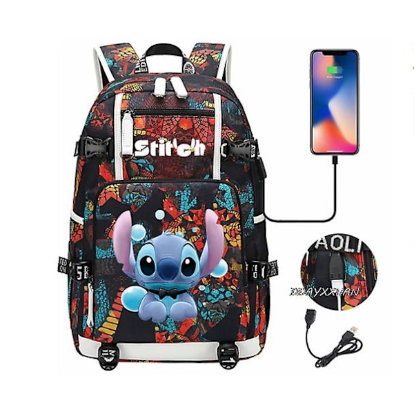 Lilo og Stitch Skoletasker Kapacitet Rygsække Drenge Piger USB Opladning Rejse Stor Laptop College Studerende Skolepose Bagpack-Perfet photo color2