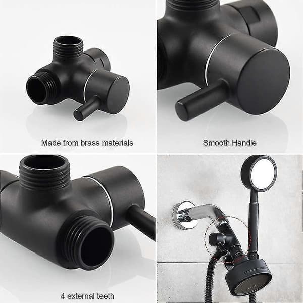 Brusearm Omleder Ventil, Badeværelse Messing G1/2 3-vejs Brusesystem Komponent Udskiftning til Håndholdt Fast Spray Brusehoved A-Perfet Black