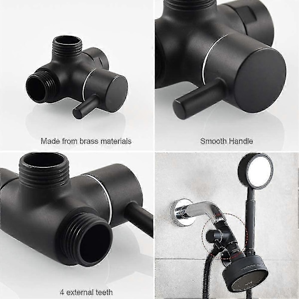 Dusjarm Omleder Ventil, Baderom Messing G1/2 3-veis Dusjsystem Komponent Erstatning for Håndholdt Fast Spray Dusjhode A-Perfet Black