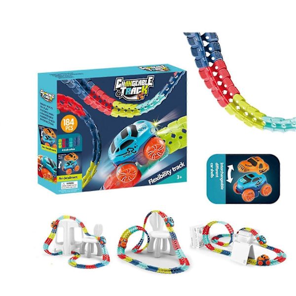 Variabel Sporløp Fleksibelt Spor og Elektrisk Kjøretøysett med LED-belysning - Perfekt 184pcs