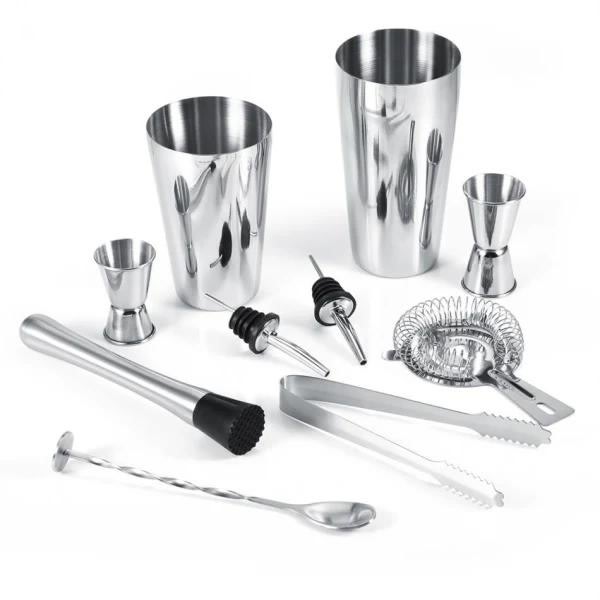 10-delat Bartender Kit med Shaker och tillbehör - Barset Cocktail - Perfet silver