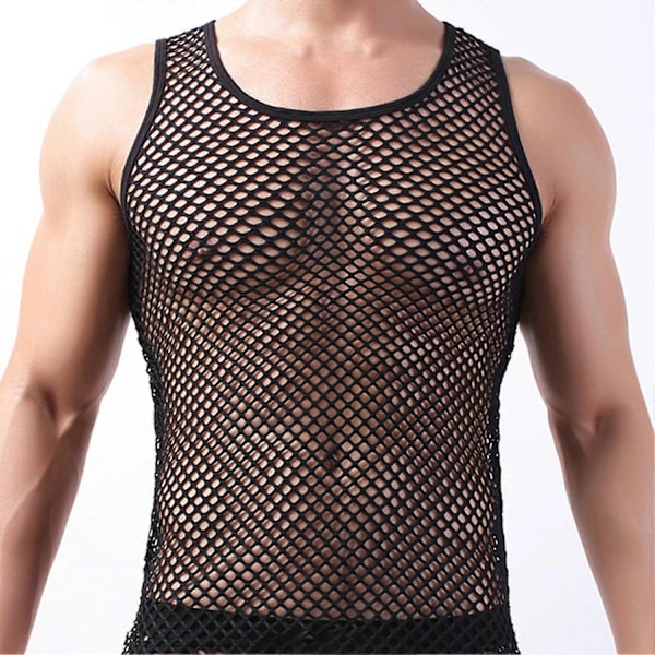 Fianao Herrarnas Underkläder Mesh Genomskinlig Pyjamas Fiskgarn Solid Färg Väst Sov Perfekt Pink S