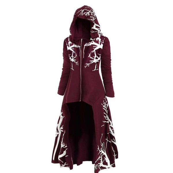 Halloween Cosplay Cape Hooded Coat Print Coat för vuxna - Perfet Wine red 5XL