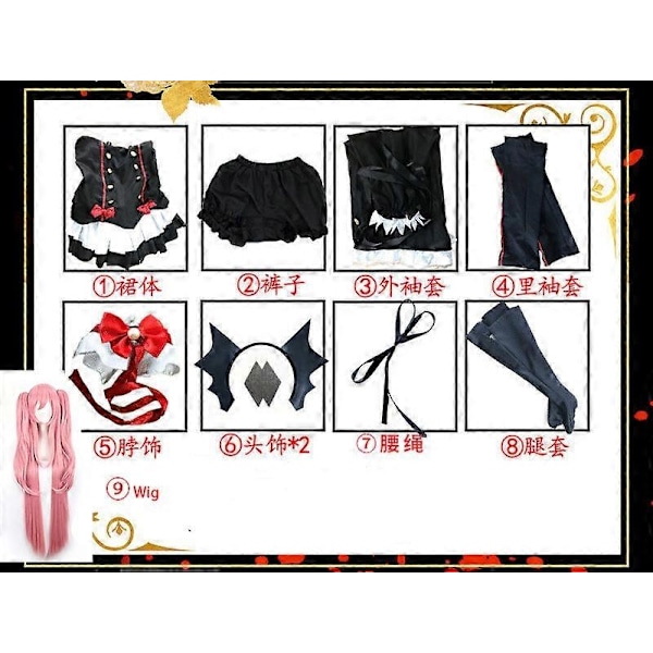 Seraph Of The End Owari No Seraph Krul Tepes Cosplay Kostym Uniform Peruk Cosplay Anime Häxa Vampyr Halloween Kostym för Kvinnor-Perfekt full set 1 with Wigs L