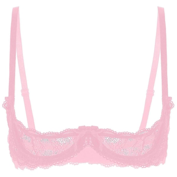 Dame 1/4 kop bøjle bh halterneck stil O-ring transparent blonde push-up bh undertøj åben bryst bh undertøj - Perfet Dusty Pink C L