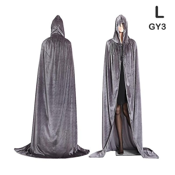 Middelaldersk vampyr fløyel hette kappe lang kappe heksekapper Halloween kostyme - Perfet Gray L