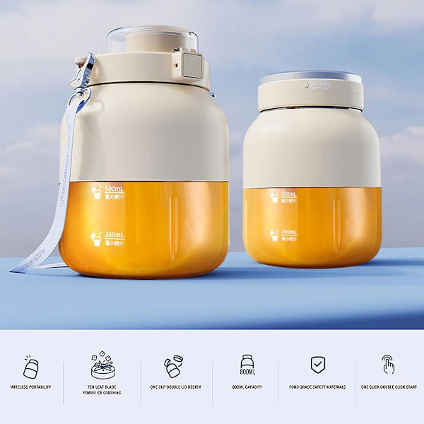 Bærbar dual-use juice kop med to låg USB opladningsmixer blender til udendørs brug White