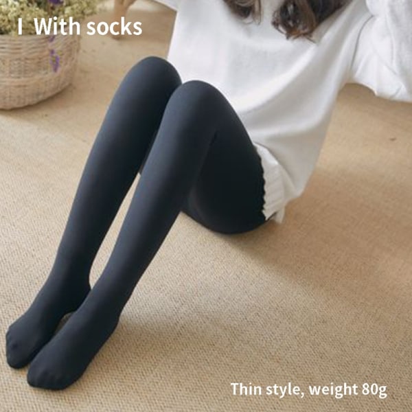 Vinter varme leggings dame tyk fleece leggings høj talje - perfekt Black With Socks 80G