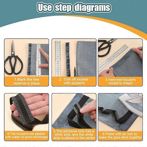 3/10M Selvklæbende Hurtig Bukselim Stryges på Buksekant Forkort Reparationsbukser Kompatibel med Jeans Tøj DIY Sy Materiale Syning - Perfekt yellow 3M