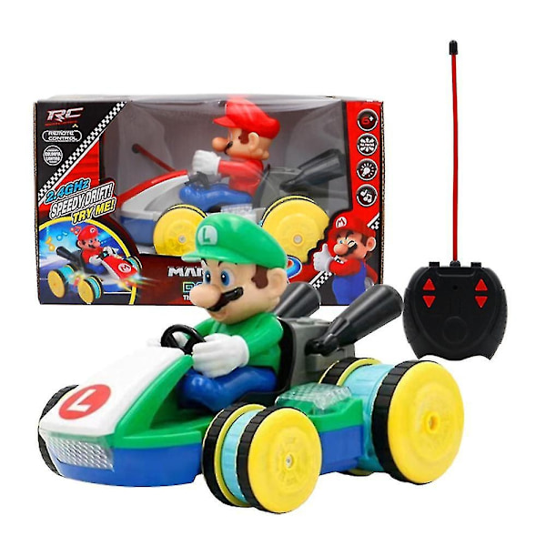 Super Mario Bros Kart Fjernstyrt Elektrisk Bil Leke for Barn, LED Lys og Musikk Kart Bil Lekegaver - Perfekt Green