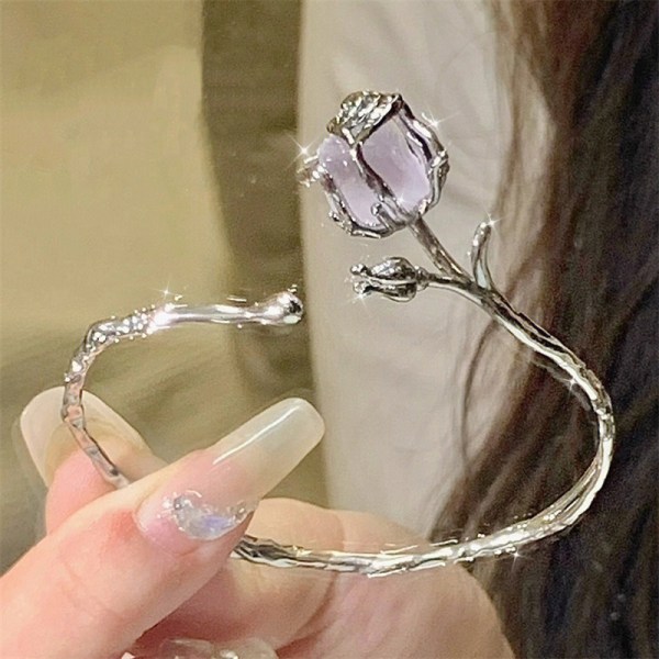 Irregular Purple Rose Armband Delicate Open Justerbar Armring - Perfet