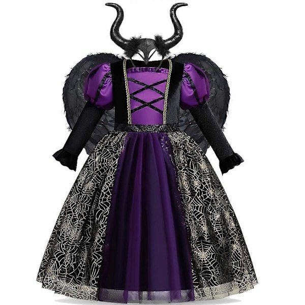 Disney Tyttöjen Maleficent-Mekko Lapsille Paha Kuningatar Keiju Halloween-Puku Lapsille Demoni Kuningattaren Vaatteet Karnevaali Musta Noita Mekko-Täydellinen Maleficent Dress 5 7-8T (Tag 140)