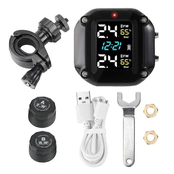 Motorcykel TPMS Däcktrycksövervakningssystem med 2 Externa Sensorer USB-Laddare Däcktemperaturlarm Kit Motorcykel Universal - Perfet M5