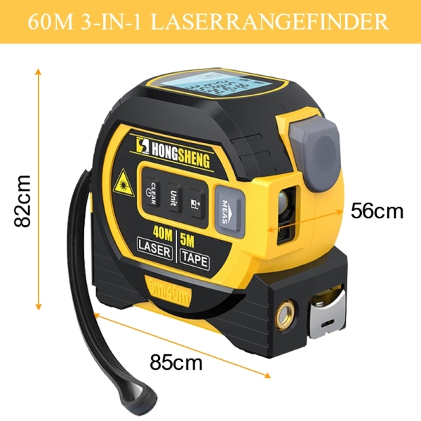 3 in 1 lasermittanauha Etäisyysmittari 5 metrin nauha Infrapuna Älykäs elektroninen viivain erittäin tarkasti - Perfet