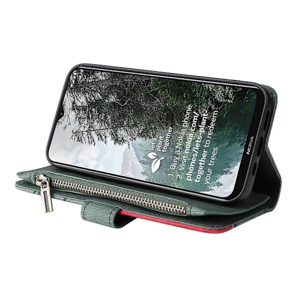 Plånboksfodral för Nokia G20/G10 med blixtlåsficka, nio kortplatser, PU-läder, magnetiskt spänne, kompatibel med Nokia G20/G10 - Perfekt Green