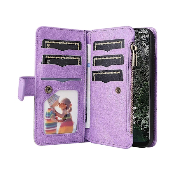 Plånboksfodral för Nokia G20/G10 med blixtlåsficka, nio kortplatser, PU-läder, magnetiskt spänne, kompatibel med Nokia G20/G10 - Perfekt Purple