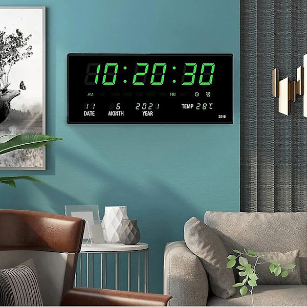 Luminous Digital Väggklocka Alarm Timvisning Temperatur Datum Kalender Bordsklocka Elektronisk Led Klocka Dekoration med Stickkontakt-Perfekt White