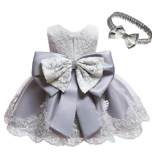 Barn Baby Flicka Fest Bowknot Tutu Klänning Festspel Bröllop Prinsessa Dop - Användbar - Perfekt Grey 0-3 Months