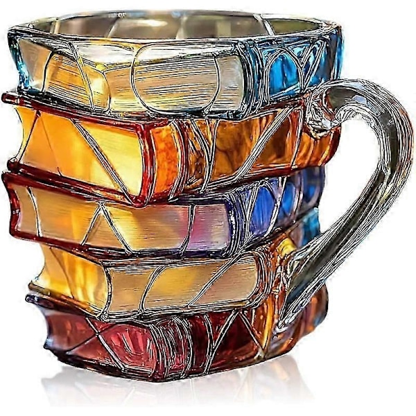Malet Bog Krus, Håndlavet Farvet Glas Bog Kaffe Krus, Sjovt Unikt Farverigt Akryl Bøger Stak Formet Kaffekop Gaver til Bogelskere - Perfekt A