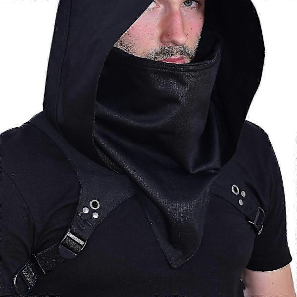 Punk Rogue Cowl Huva Halsduk, Vinter Unisex Nackvärmare Kostym Huva Cape Hatt-Perfekt Black
