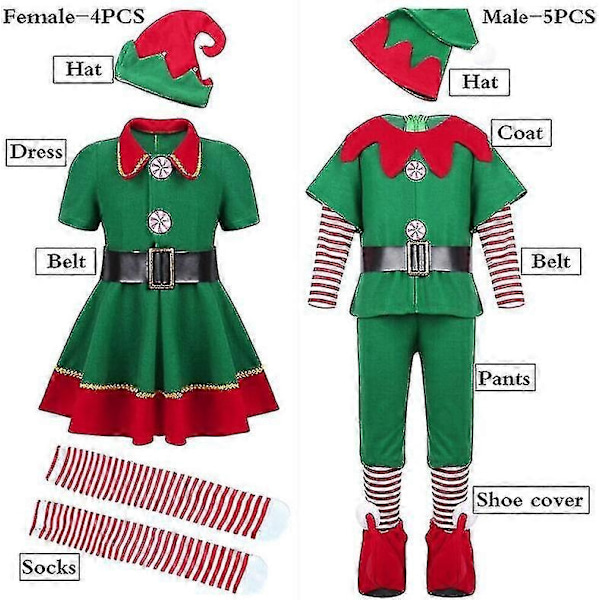 Elf Kostume til Kvinder, Piger og Damer - Flot Julemandskostume - Perfekt Boy or Men 120 CM