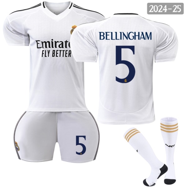 2024-2025 Real Madrid Hjemmefotballdrakt for barn nr. 5 Bellingham - Perfekt 12-13years