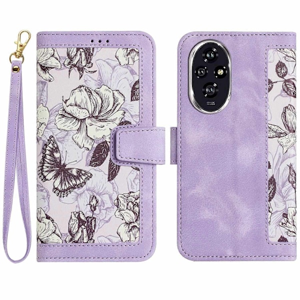 Blomstermønstret Læder Telefon Cover med Lanyard-Perfet For Honor 200 Pro