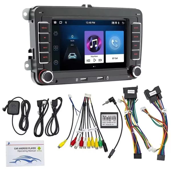 2DIN bilradio, Android universal multimedia, stöder CarPlay, WiFi och GPS-navigering, kompatibel med Volkswagen Golf 5, 6, Polo, Passat B6, B7 2x64G With Camera