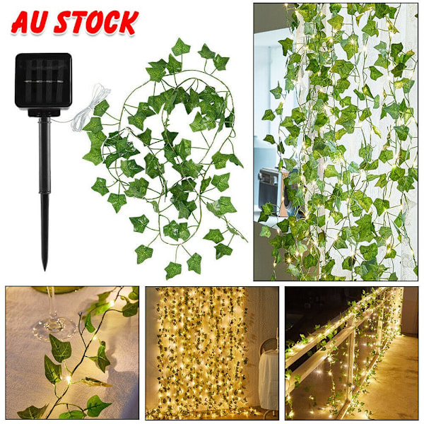 Kunstige planter - Green Leaf Vines - Ivy String Lights - Perfet 10M Solar Powered
