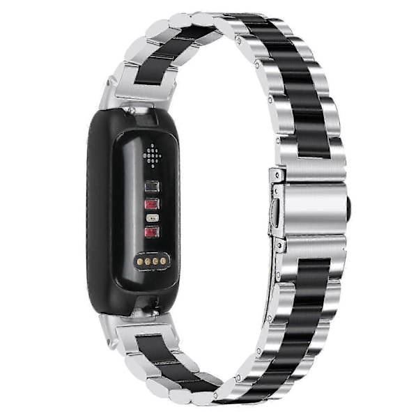 Armband för Fitbit Inspire 3 Rostfritt Stål 3 Pärlor Ersättningsarmband för Smartklocka - Perfet Silver Black