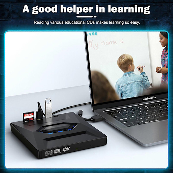 7-i-1 Ekstern USB 3.0 DVD CD RW Brænder Drev Læser Afspiller til Laptop PC-Perfekt