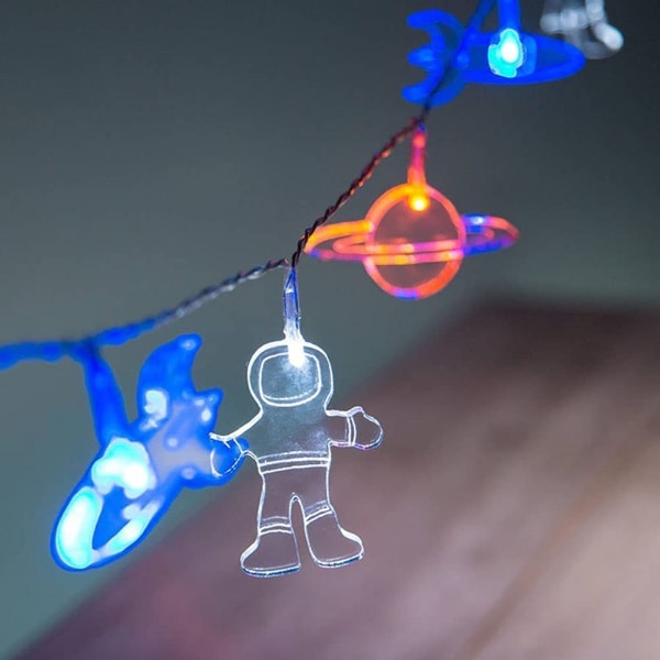 Barnerom LED-lys med taklys Rocket Spaceship Astronaut Dekorative Lights for Kids LED-festlys, 6M 40LED (Batteri+ USB+8 Mo)