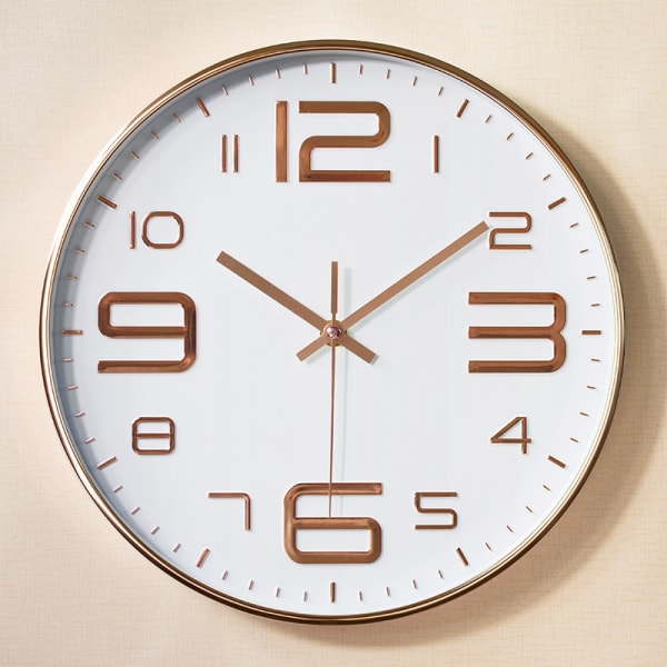 Väggklocka 30cm No Tick Väggklocka, Quartz Silent Wall Clock - Perfet rose gold on white