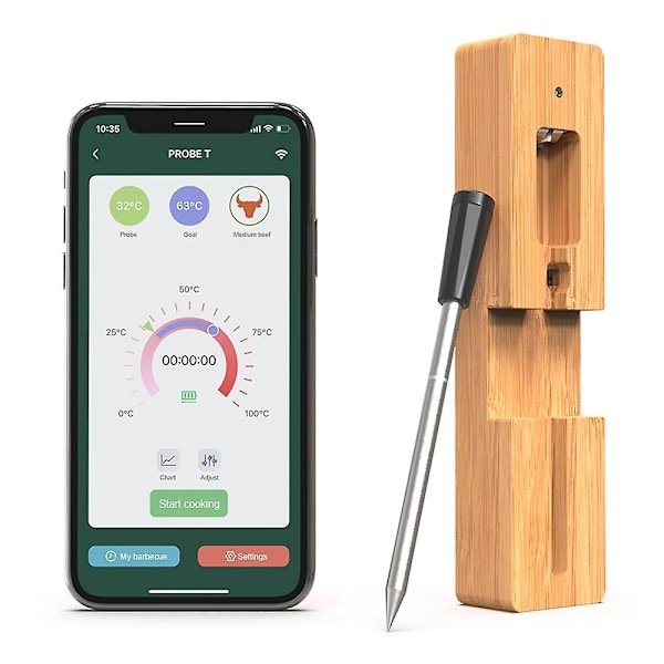 Trådlös Kötttermometer 5-10 Minuters Snabbladdning 98 Fots Trådlös Räckvidd Bluetooth Köttpåse för Grillning och -Perfekt