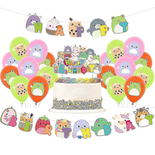 Squish Mallows Födelsedagsdekorationer, Squish Mallows Kalastillbehör Inkluderar Födelsedagsbanner, Tårtdekoration, Squish Mallows Ballonger-Perfekt Set 2
