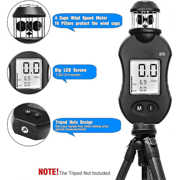 Digital Anemometer, Yf-876 Anemometer, för mätning av vindhastighet/temperatur, vindriktningsindikator - Perfekt