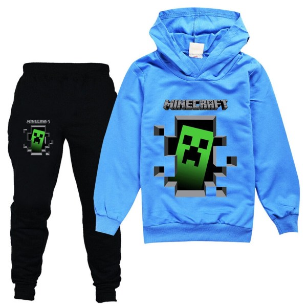 Træningsdragt til børn Drenge Minecraft Hættetrøjer Sweatshirt Topbukser Outfit - Perfet blue 150cm