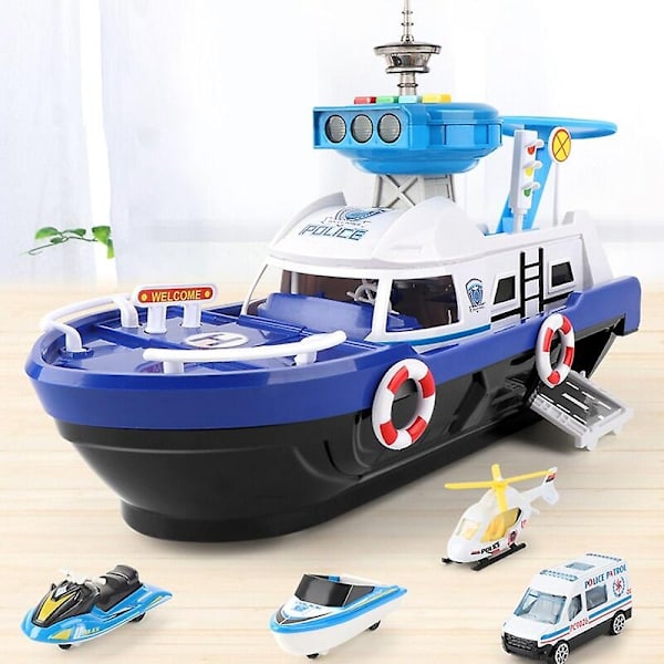 Barnleker Simuleringsspor Inertisbåt Diecasts & Lekebiler Musikkhistorie Lys Lekebåtsmodell Lekebilparkering Gutterleker Lekebiler-Perfekt Blue ship with 4 car