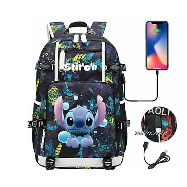 Lilo og Stitch Skoletasker Kapacitet Rygsække Drenge Piger USB Opladning Rejse Stor Laptop College Studerende Skolepose Bagpack-Perfet photo color3
