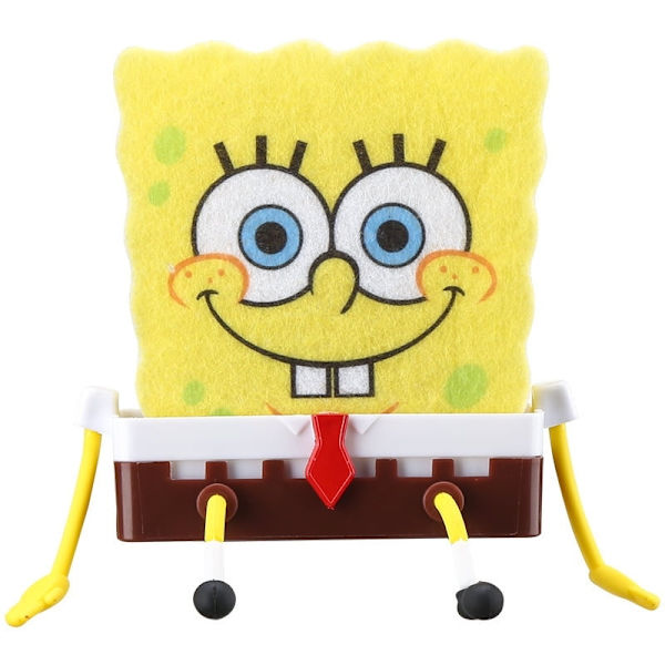 1 stk søt svampholder med 1 stk SpongeBob kjøkkensvamp, kjøkkenrengjøringssvamp, vask svampholder- Perfet