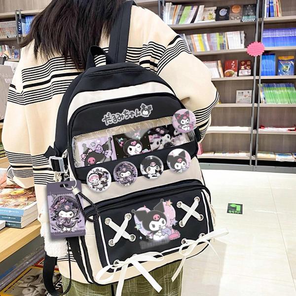 Anime Cinnamon Roll Ryggsäck med Pin Kawaii Ita Bag Svart College Skolväska Cool resväska för tonåringar Pojkar Skolsäsong Presenter-Svart- Perfet